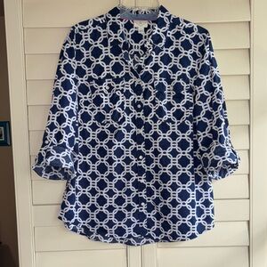 St. John's Bay Navy and White Button Down Shirt